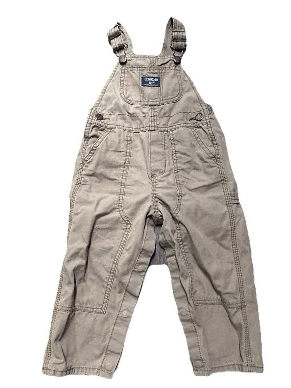 Toddler Boy Oshkosh B’gosh Khaki Overalls Size 18-24 Months